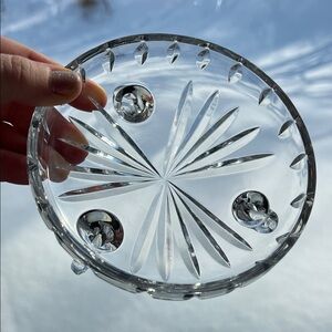 Vintage Round Cut Crystal Shallow Bowl Tri-Footed Trinket Dish / Soap Dish